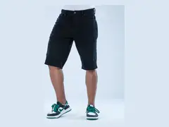 Zwarte denimshorts met omslag